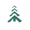 Mossy Earth logo - A simple green geometric pine tree design, symbolising environmental consultancy, features four chevron shapes stacked vertically on a white circular background.